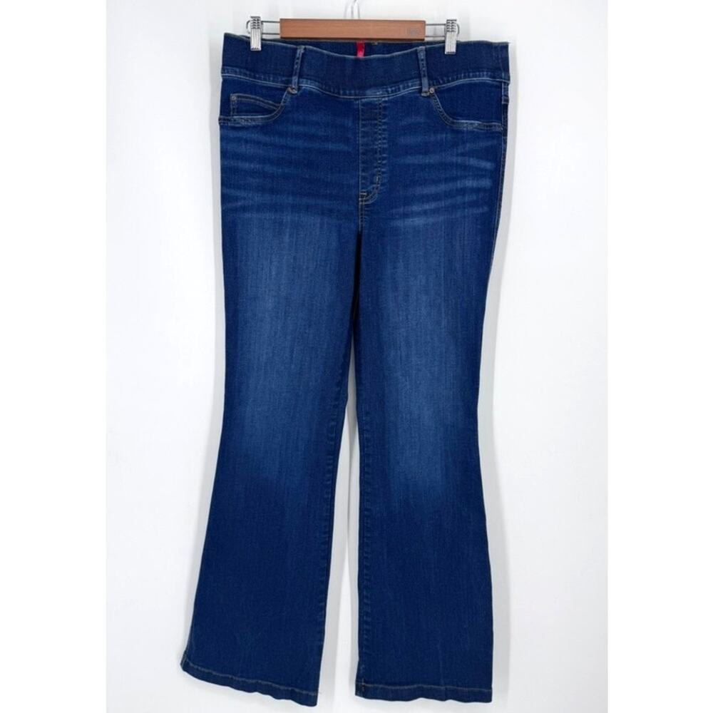 SPANX EveryWear Flare Jeans 1X Midnight Blue Pull On Elastic Waist